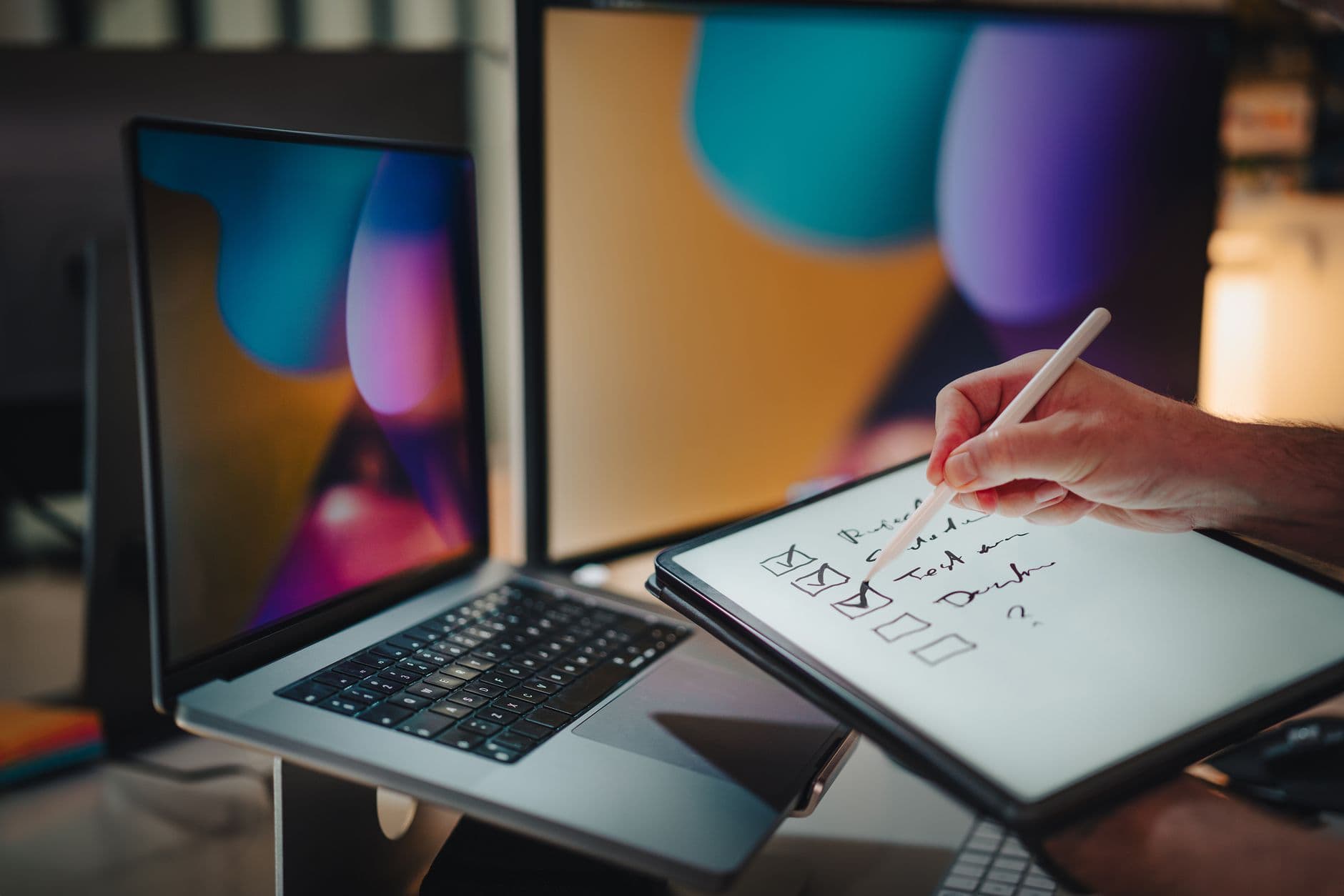 Person checking a project checklist on a tablet